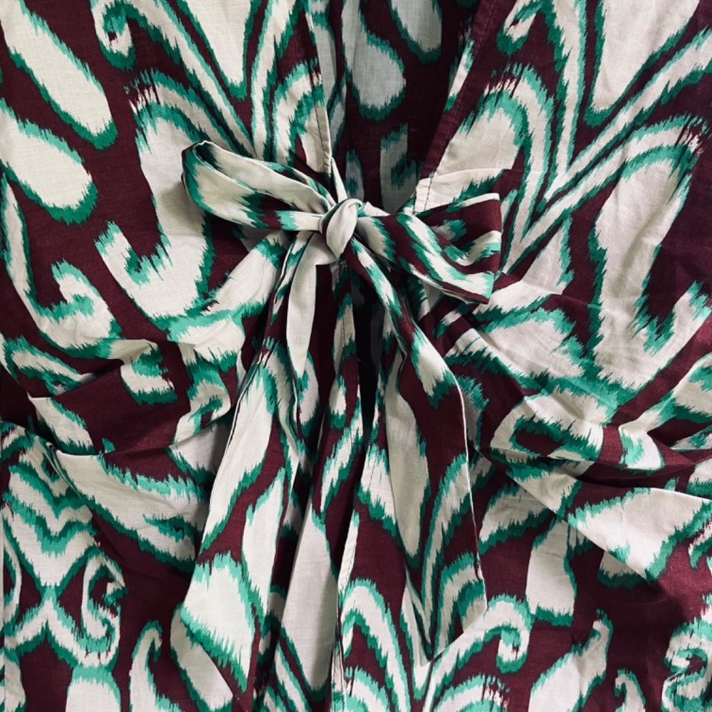 Zara Selena Cotton Blouse Bell Sleeves and Sash Tie Front size S Bohemian Print - Picture 4 of 13
